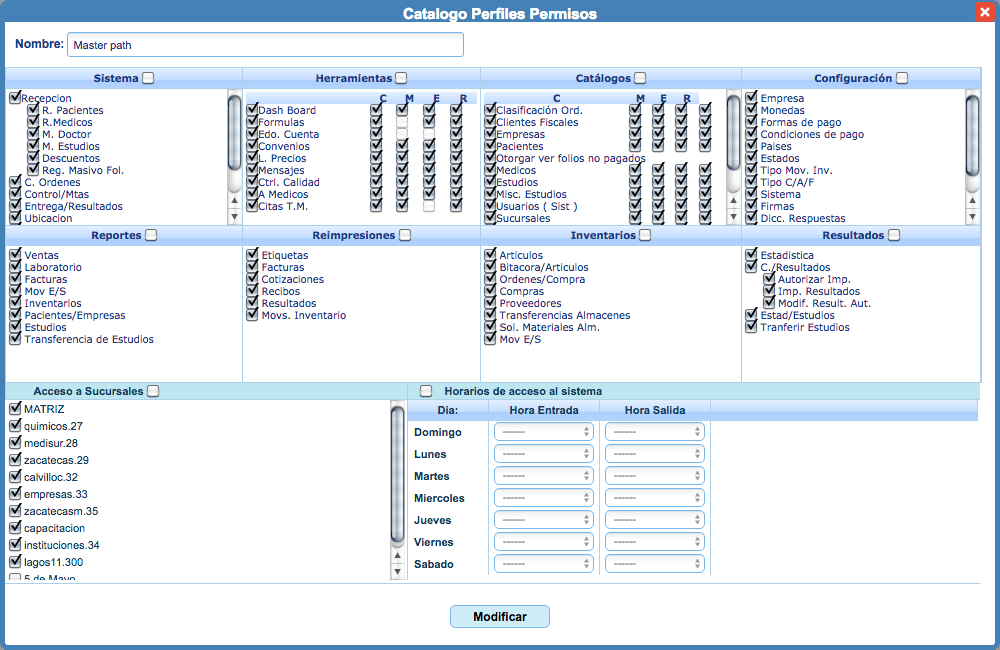 Guarda diferentes perfiles de permisos para asignar al personal de recepción, administración, laboratorio, etc, con Citopat software para laboratorios de patología