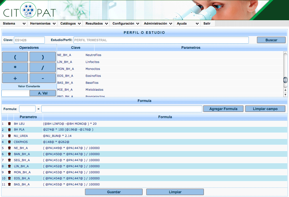 generar formulas para obtener los resultados de los estudios de forma automática con Citopat software para laboratorios de patología